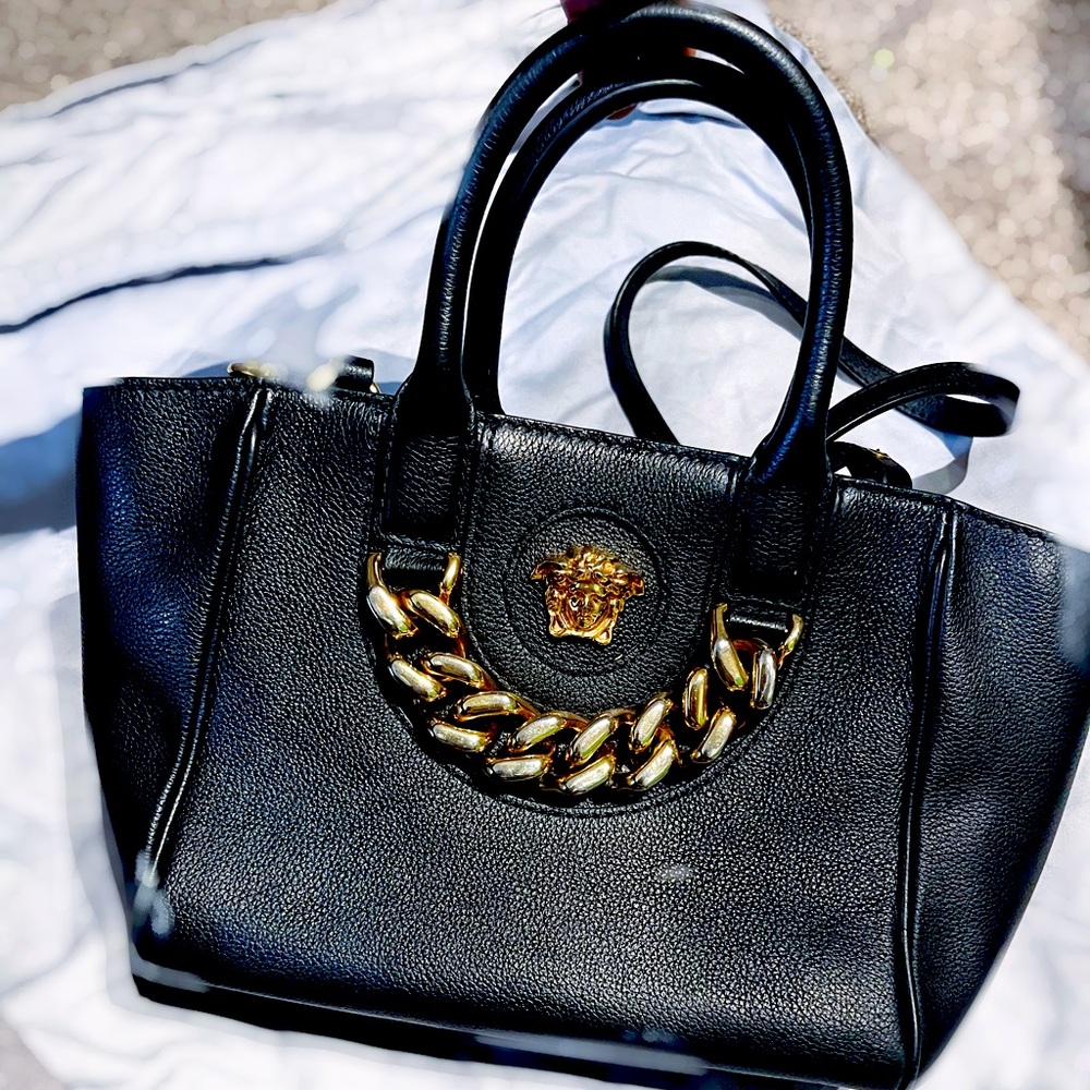 Versace La Medusa Black Leather Chain Handbag w/ dust bag